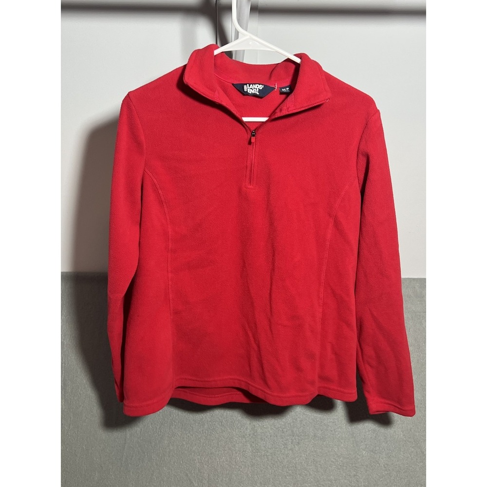 Lands' End Women's M/P 10-12 Petite Red Quarter Zip Fleece Pullover Activewear